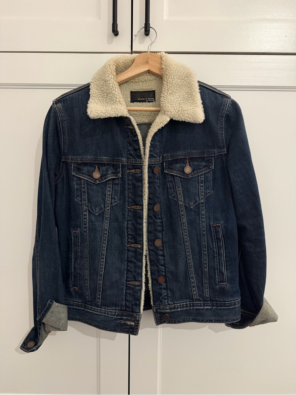 Articles Of Society Dark Blue Denim Jacket with Cream Sherpa